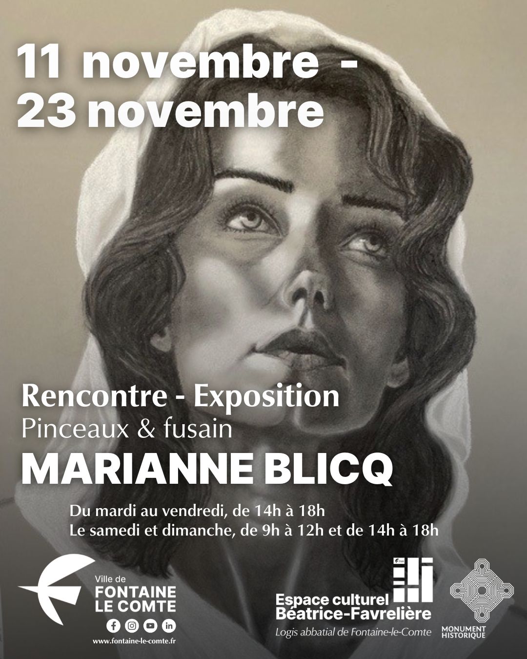 Affiche d'exposition de Marianne Blicq du 11 au 23 novembre à Fontaine-le-Comte.