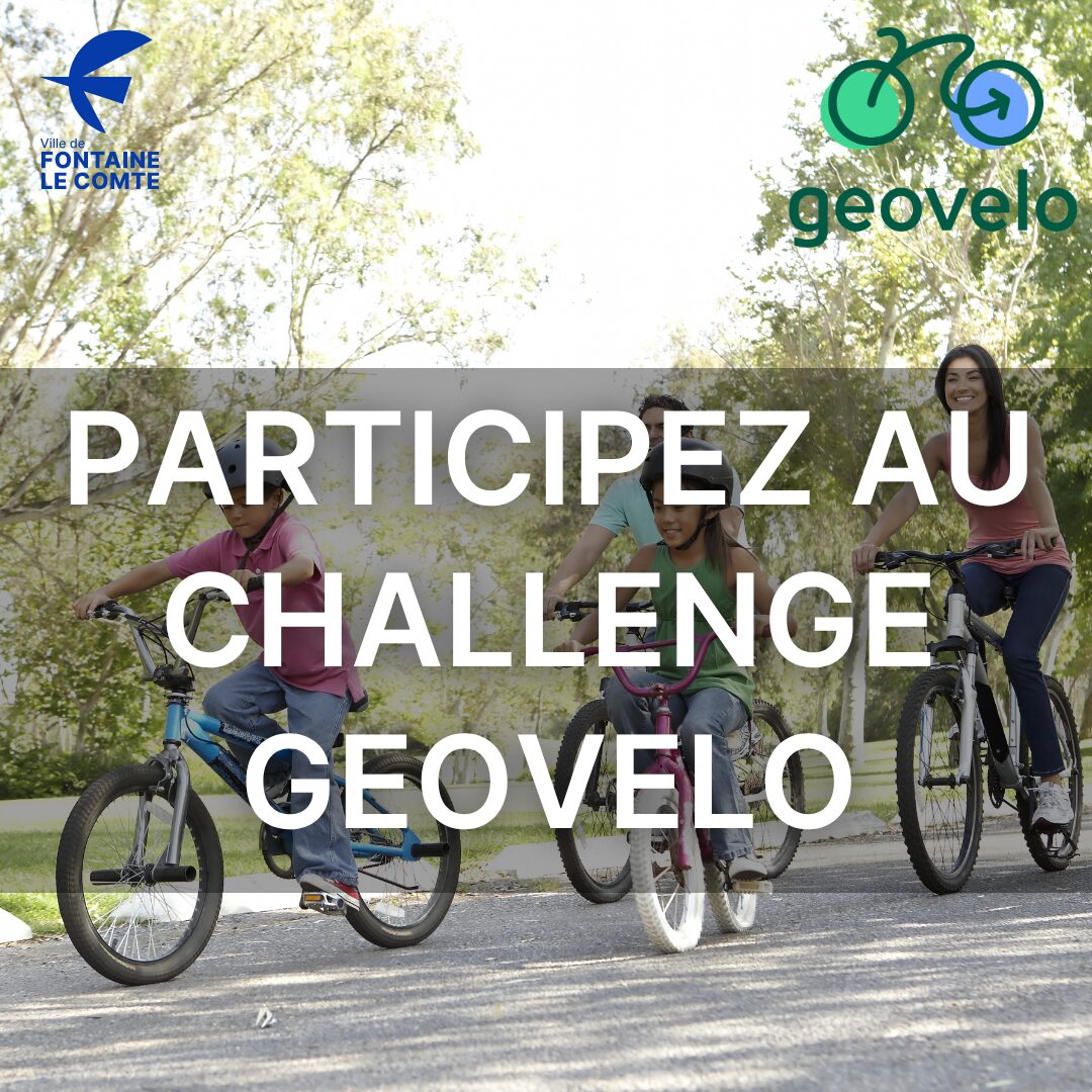 Affichage : Trois cyclistes souriants. Texte : 