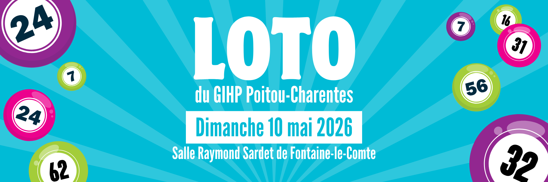 Affiche Loto du GIHP Poitou-Charentes, dimanche 10 mai 2026, Salle Raymond Sardet.