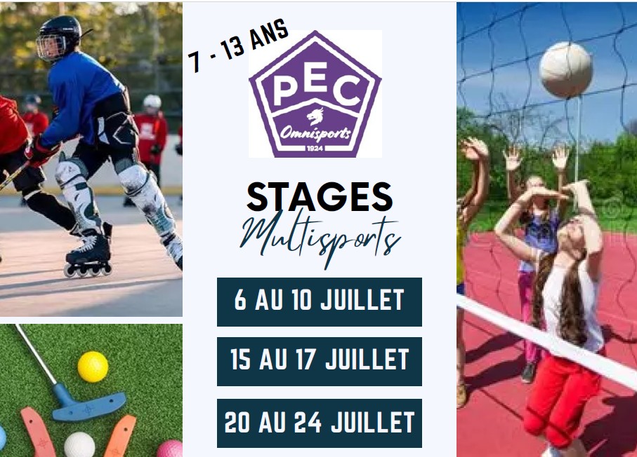 Affichage multisports PEC Omnisports : stages du 6 au 24 juillet pour 7-13 ans. Roller, volley, golf et plus.