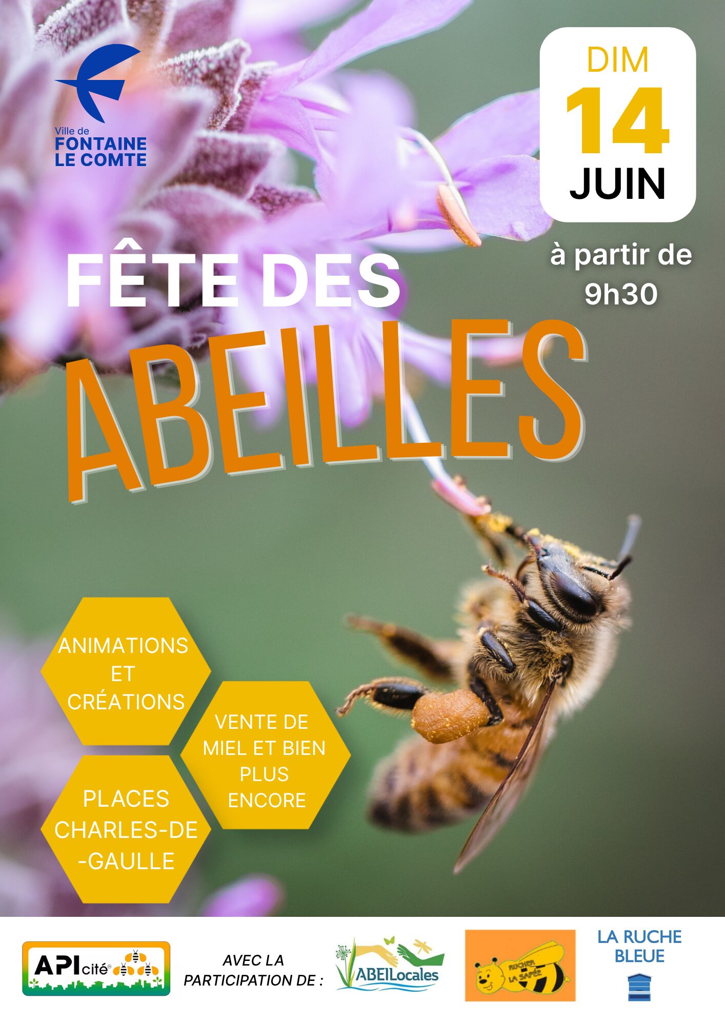Affichage : Fête des Abeilles à Fontaine-le-Comte le 14 juin à 9h30 avec animations, miel et créations.