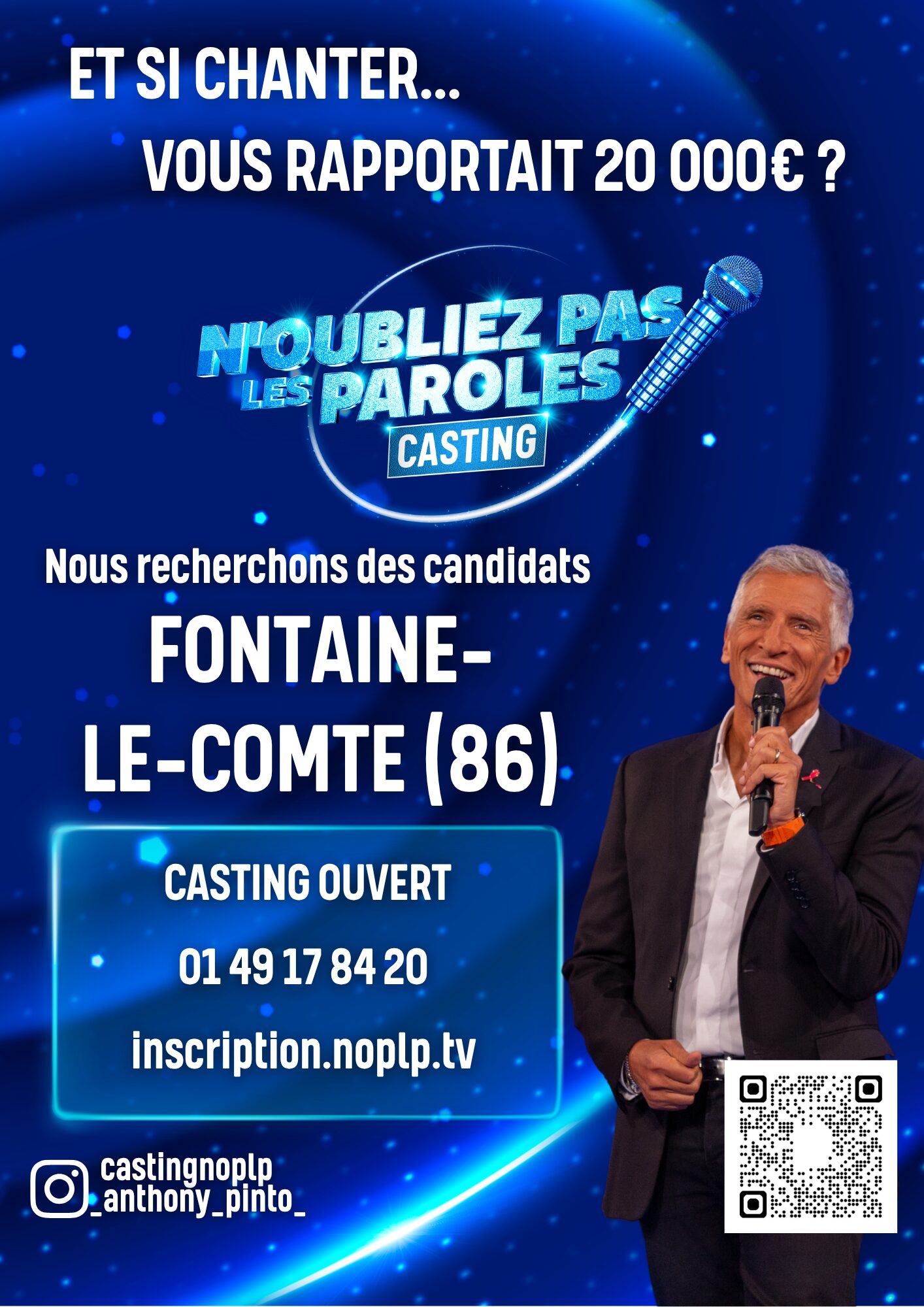Affichage casting : "N’oubliez pas les paroles" recherche chanteurs à Fontaine-le-Comte (86) pour gagner 20 000€. Castin