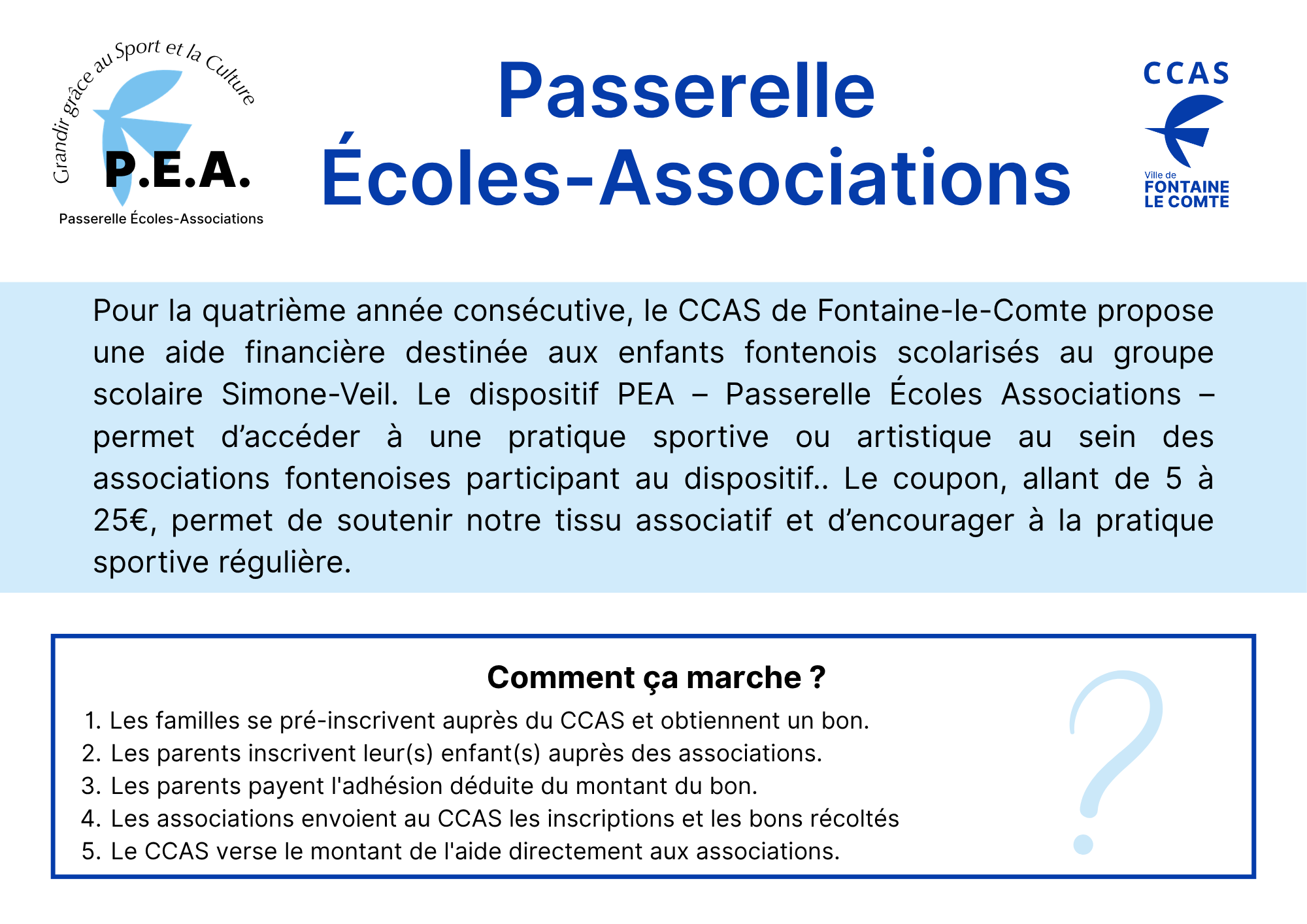 Passerelle Écoles-Associations : Aide financière pour activités sportives/artistiques des enfants scolarisés à Simone-Ve