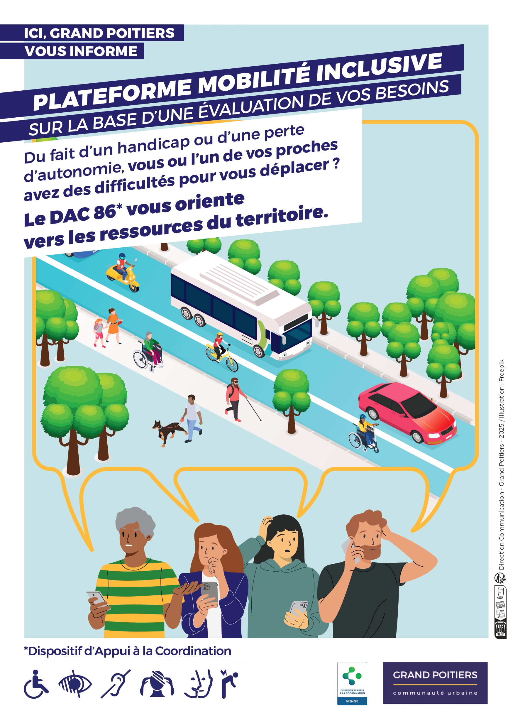 Poster : Plateforme mobilité inclusive Grand Poitiers - Aide aux déplacements pour personnes en situation de handicap ou pe
