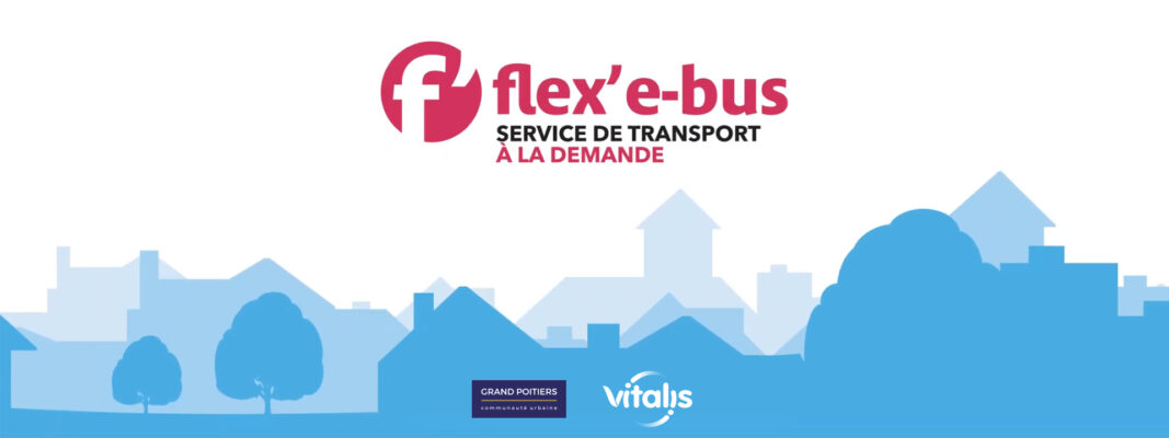 Logo Flex’e-bus : service de transport à la demande, Grand Poitiers, communauté urbaine et Vitalis.