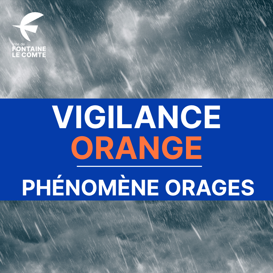 Vigilance orange orages à Fontaine-le-Comte : phénomène orageux en cours, restez prudents.