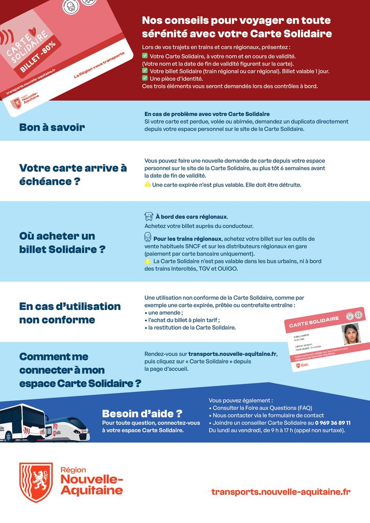 Conseils voyage Carte Solidaire : infos pratiques, achat, validité et assistance pour transports régionaux Nouvelle-Aquitai