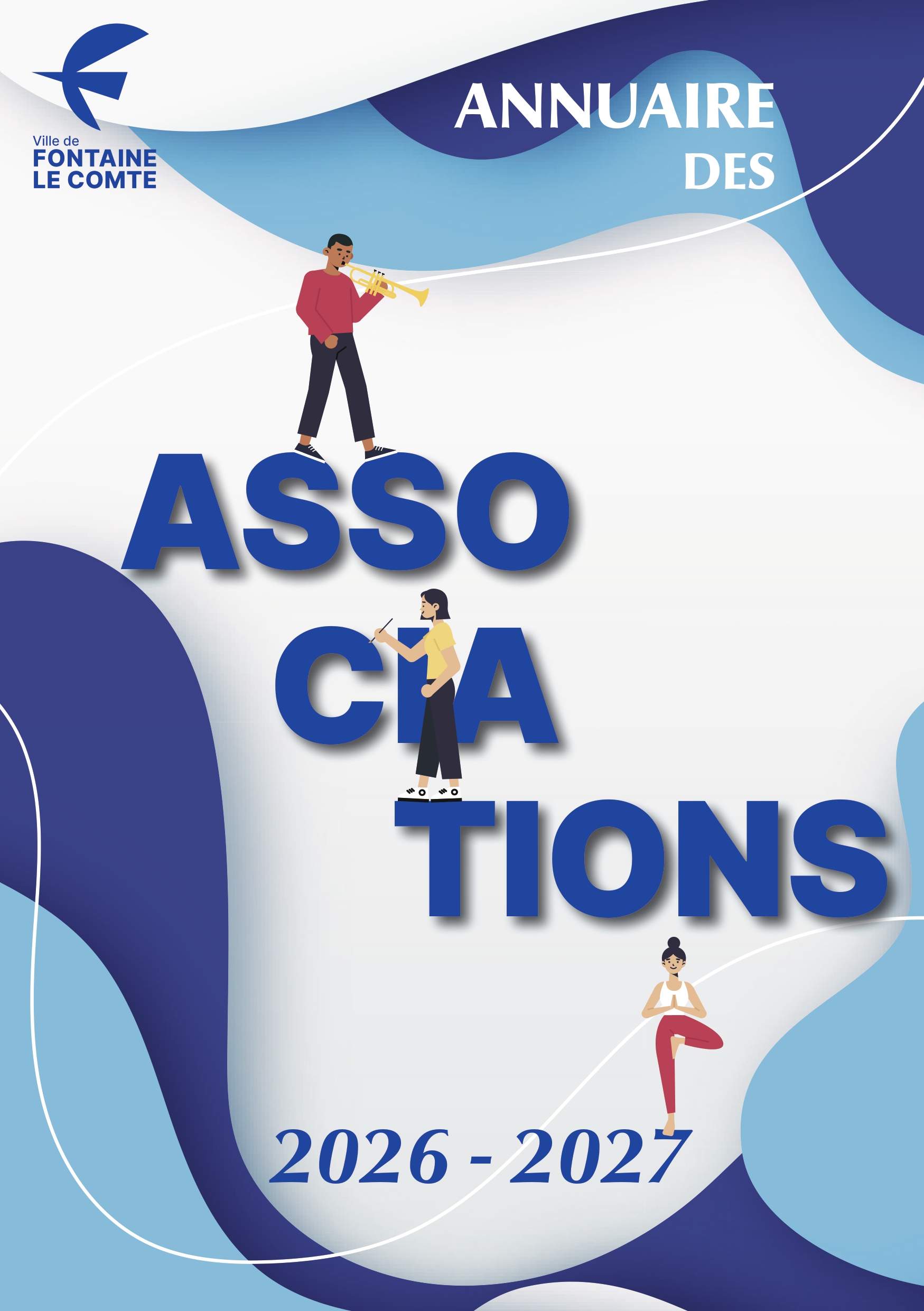 Annuaire des associations 2026-2027 de Fontaine-le-Comte : activités culturelles, musicales et sportives illustrées.