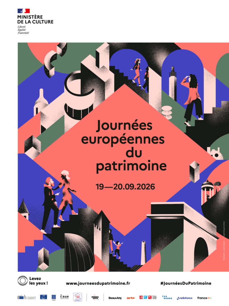 Affiche : Journées européennes du patrimoine 2026 (19-20.09). Découvrez le patrimoine culturel. #JournéesDuPatrimoine. ww