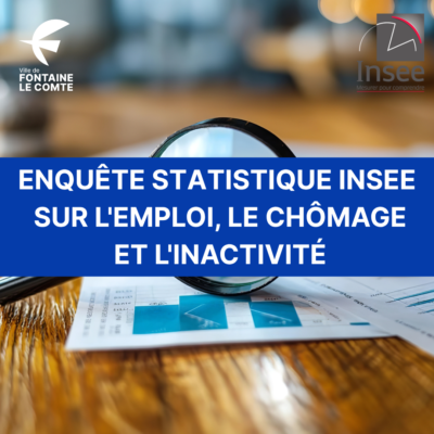 Magnifying glass examining documents, enquête statistique INSEE sur emploi, chômage et inactivité, Ville de Fontaine le Co